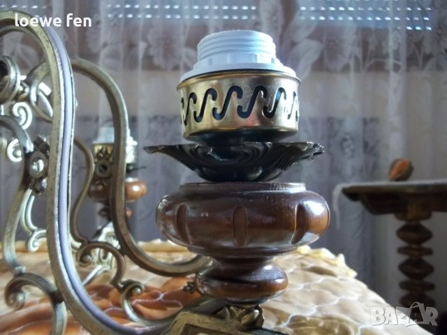 Полилей абажур CHANDELIER орех и бронз дърво метал ! Старинен античен антикварен !, снимка 8 - Полилеи - 39377537