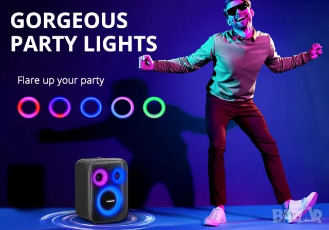 Безжичен Bluetooth Високоговорител с Вход за Китара 120W IPX4 Караоке Тонколона Tronsmart Halo 200, снимка 9 - Тонколони - 48028891