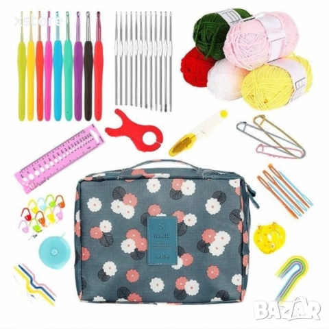 Комплект аксесоари за плетене, 58 части, алуминиеви куки – Пълен сет за начинаещи и напреднали, снимка 2 - Други стоки за дома - 52687485