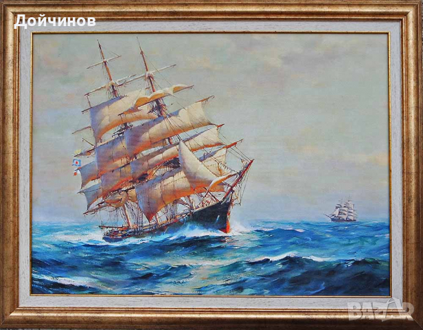 Морски пейзаж с платноходи, клипери, картина , снимка 1 - Картини - 32551822