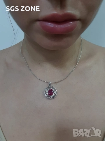 сребърна висулка със сапфир, аквамарин и рубин, снимка 2 - Колиета, медальони, синджири - 51746840