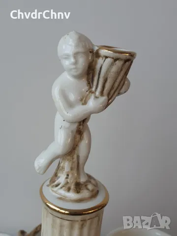 Capodimonte 29см/Каподимонте голям стар италиански порцеланов свещник-бонбониера/дете-злато, снимка 5 - Антикварни и старинни предмети - 49118135