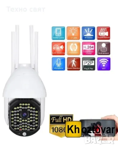 ТОП ЦЕНА 6 MP 128 LED Wifi / IP Смарт куполна камера PTZ AI 4 антени