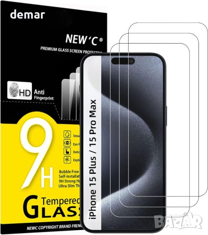 NEW'C 3 броя стъклен протектор за екран за iPhone 15 Pro Max/ 15 Plus (6,7 инча), закалено стъкло