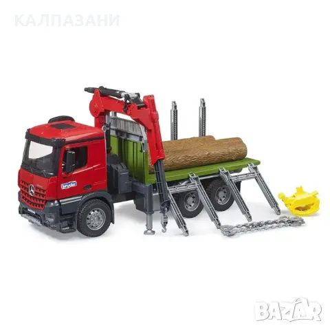BRUDER Камион MERCEDES BENZ AROCS дървовоз с товарен кран и 3 дървени трупи 03669, снимка 2 - Коли, камиони, мотори, писти - 48976299