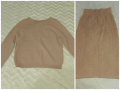 Мек, дебел комплект от блуза и пола в цвят капучино, снимка 1 - Поли - 37551790