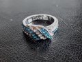 Нежен дамски пръстен с аквамарини и топази, снимка 1 - Пръстени - 33886180