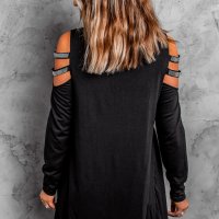 Дамска блуза в черно с дълъг ръкав и деколте с цип, снимка 3 - Блузи с дълъг ръкав и пуловери - 44382621