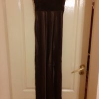 Дълга сатенена кафява рокля с плюш, снимка 1 - Рокли - 33800068