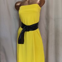 М Жълта рокля с черен кожен колан , снимка 1 - Рокли - 41593168