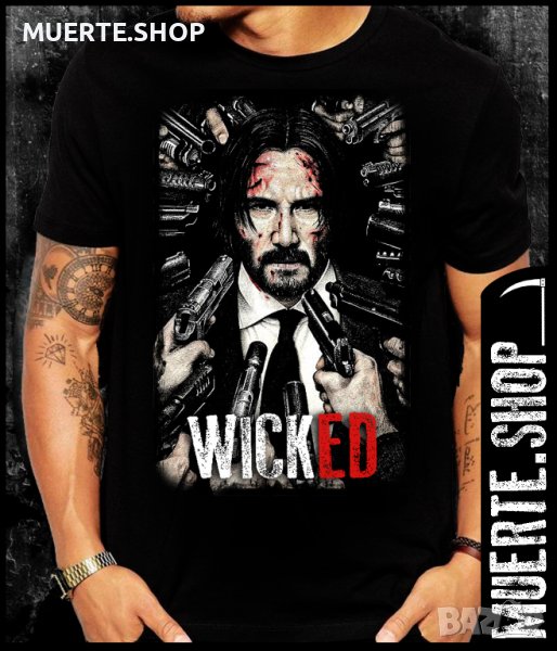 Черна тениска с щампа JOHN WICK WICKED, снимка 1