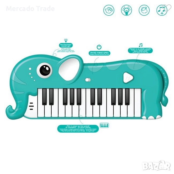 Детска йоника Слонче, Със светлини, звуци и 25 песнички, Зелен, снимка 1