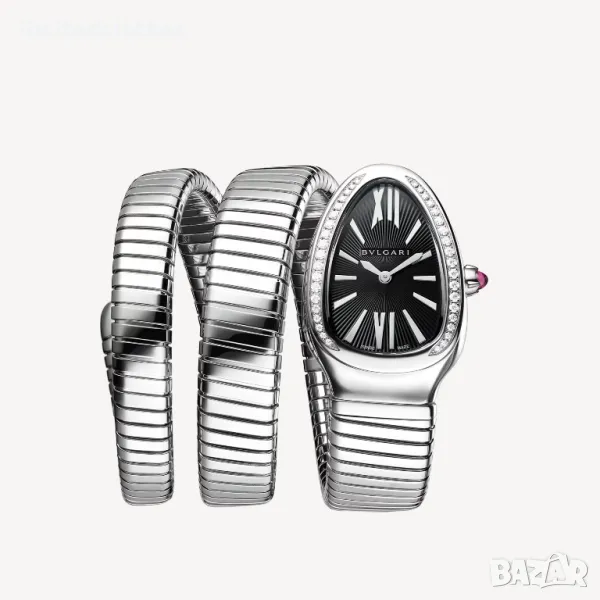 BVLGARI Serpenti Tubogas Snake Silver Black Diamonds Дамски Часовник , снимка 1