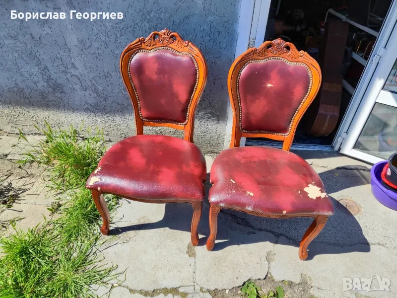 Масивен дървен стол с облегалка два броя, снимка 1