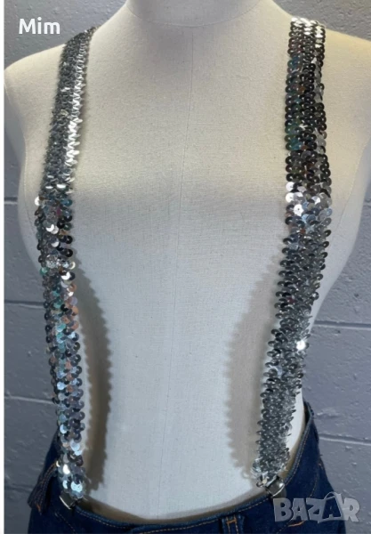 Винтидж Диска тиранти от 70 те със сребристи пайети , снимка 1