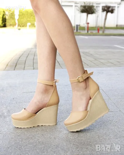 Сандали на платформа - бежова кожа, снимка 1