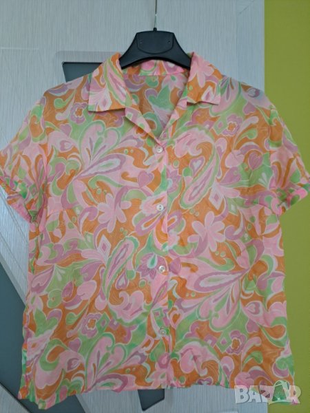 Дамска цветна блуза риза с копчета и ревери, снимка 1