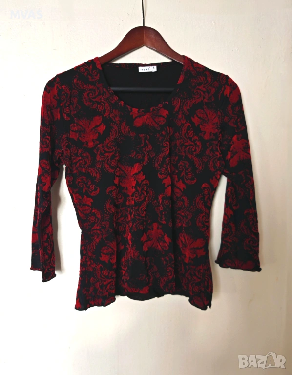 Нова дамска блуза с 3/4 ръкав Черно с червено М размер, снимка 1