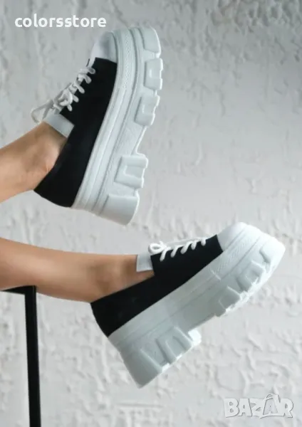 Обувки на платформа - бяло със черно - DA60, снимка 1