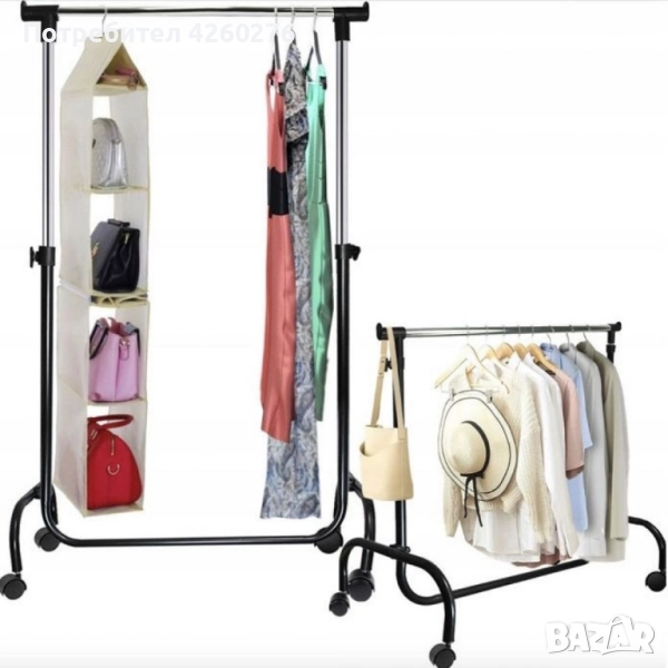 Регулируема метална закачалка на колелца – мобилен гардероб с регулируема височина, снимка 1