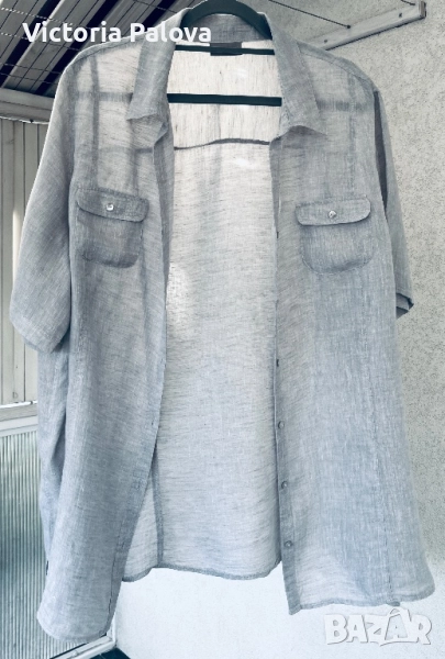 Риза от тънък лен овърсайз френско сиво, снимка 1