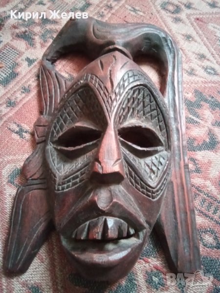 Махагонова маска ритуална стара дървена традиционно изкуство от Африка 43738, снимка 1