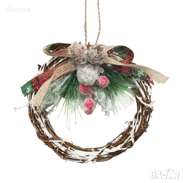 4160 Декоративен коледен венец с елхова клонка, 15 см, снимка 1