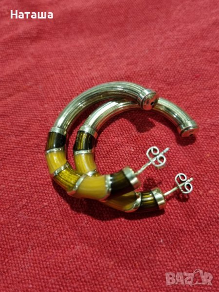 Италиански масивни сребърни позлатени обеци с цветен емайл, снимка 1