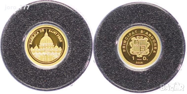 Златна монета от Андора 1 динар 2008, снимка 1