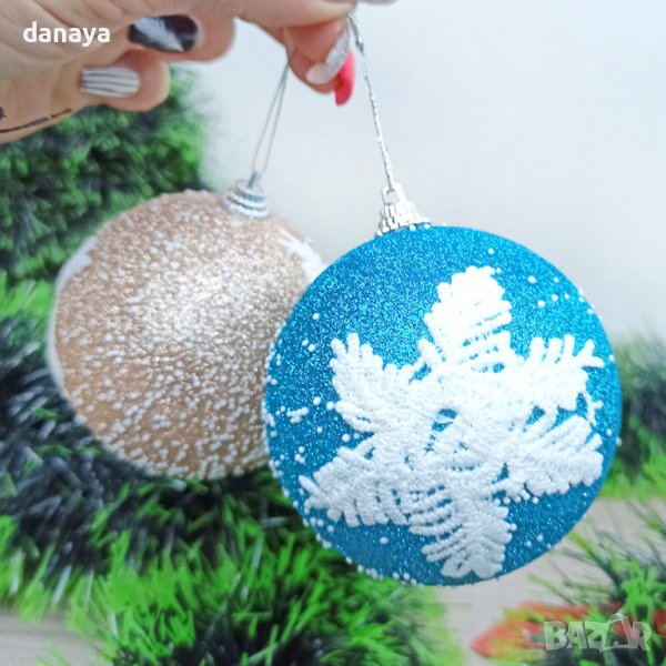 3383 Блестяща коледна топка за елха с декорация снежинка, 8 см, снимка 1