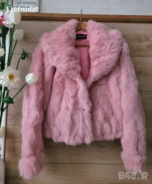 Розово късо палтенце естествен косъм , снимка 1