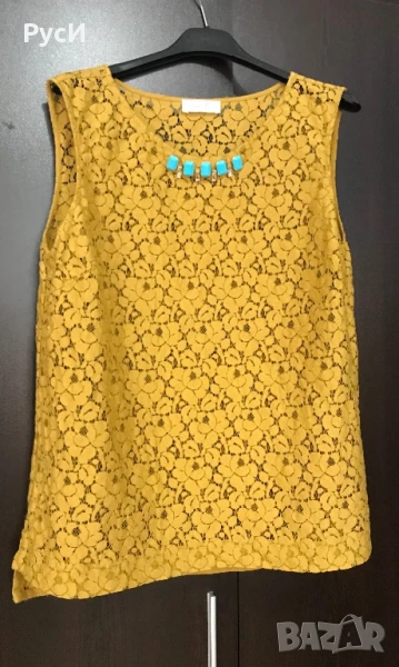 Топ от дантела с декорация от камъни в тюркоазен цвят, снимка 1