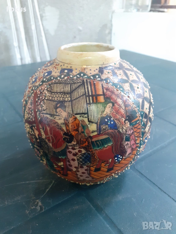 Красива уникална стара ваза порцелан Сатцума Satsuma, снимка 1