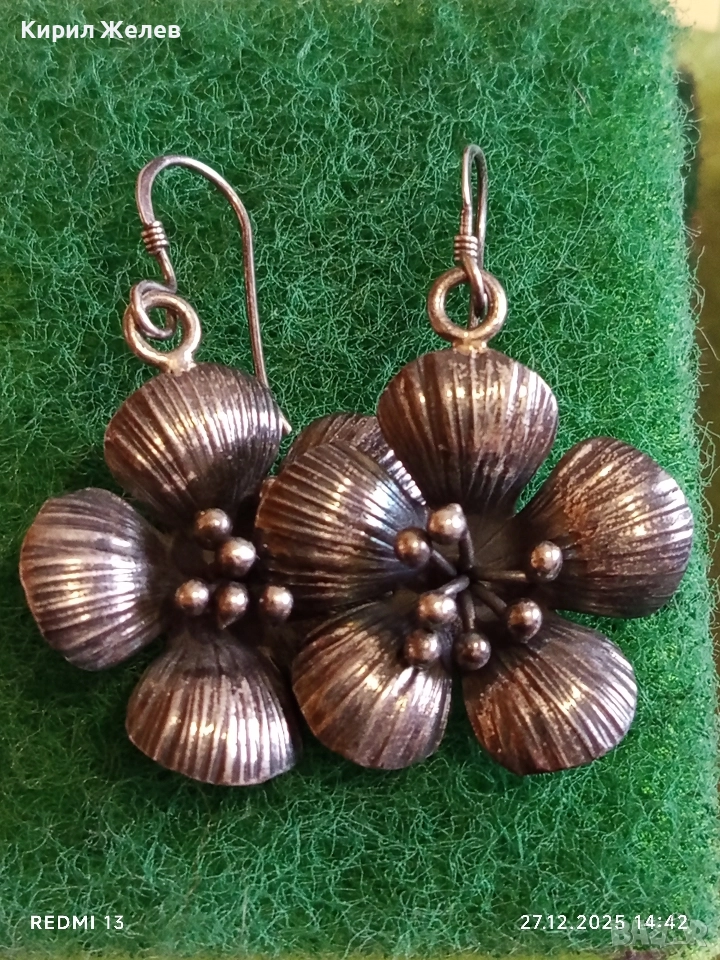 Винтидж сребърни обеци с флорален мотив майстоска ръчна изработка 51106, снимка 1