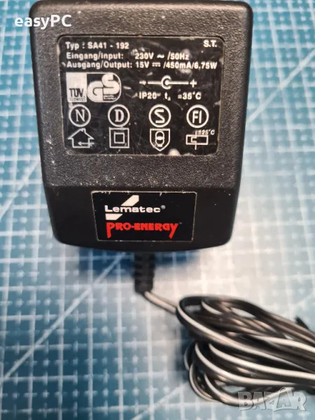 Оригинален захранващ адаптер LEMATEC PRO-ENERGY SA41-192 15V 450mA, снимка 1