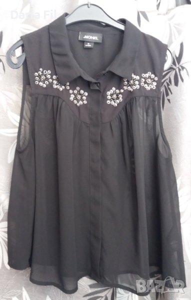 Черна ризка без ръкав от тюл с везани синци , снимка 1