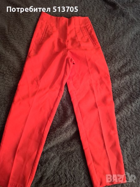Червен дамски панталон с висока талия, снимка 1