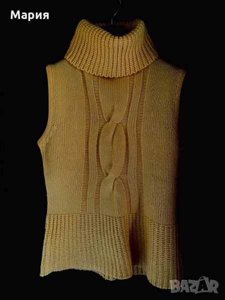 Дамско жълто плетено поло без ръкави, снимка 1