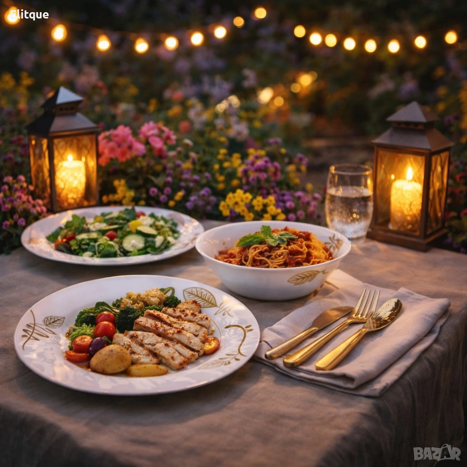 Стил и изтънченост за всяка трапеза - Комплект чинии 24 части с елегантен листен дизайн, снимка 1