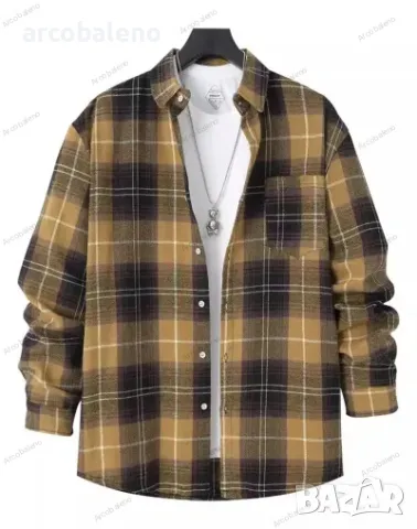 Ежедневна мъжка карирана риза с дълги ръкави, 4цвята , снимка 2 - Ризи - 47708427