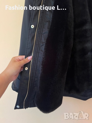 Дълго черно яке с пух отвътре и косъм на качулката с джобове 36 размер на марката Mohito 🖤, снимка 8 - Якета - 51464245