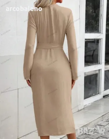 Дамска едноцветна работна рокля с ревер и колан, 9цвята , снимка 5 - Рокли - 48507913