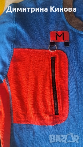 Спортна мъжка термо блуза с дълъг ръкав ,100 % вълна ,синя с оранжево ,външен джоб със цип , снимка 5 - Спортни дрехи, екипи - 52559735