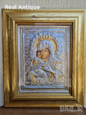 Прекрасна голяма антикварна сребърна икона със сертификат и маркировка , снимка 3 - Антикварни и старинни предмети - 51179786