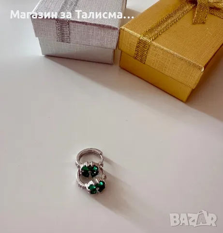 Сребро S925 - Сребърни обеци зелени Цирконий, снимка 5 - Обеци - 49190682