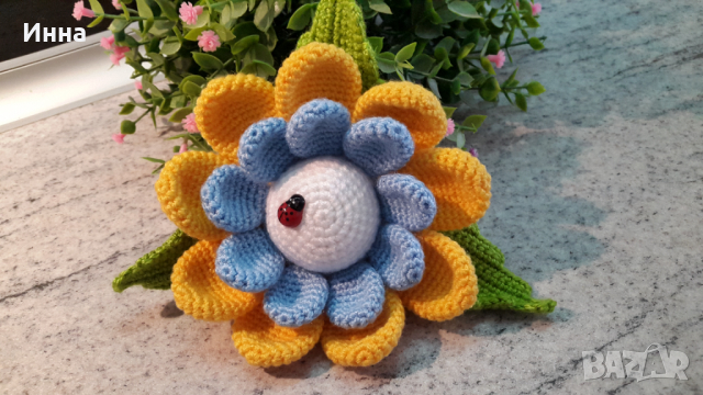 Плетена играчка Голямо цвете, Плетени, ръчно изработени. Перфектен подарък, снимка 12 - Романтични подаръци - 32418906