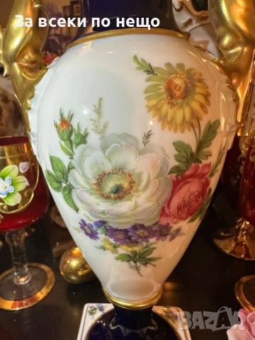 A. K. “Kaiser" Germany  "Echt Scharffeuer Kobalt" “Изящната ваза” дръжки от злато Код P1853, снимка 17 - Вази - 53278615