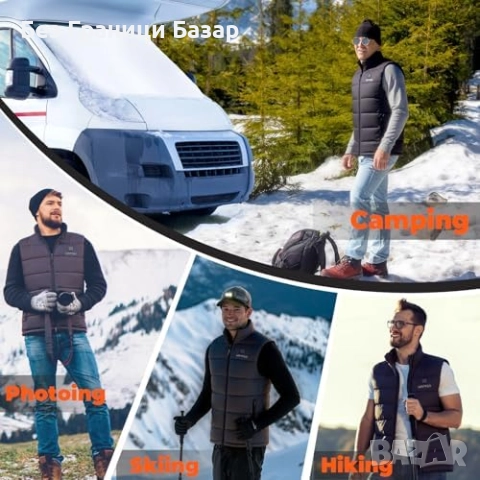 Нов черен Зимен отопляем елек 6 зони + батерия 16000mAh за мъже, снимка 6 - Други - 51689670