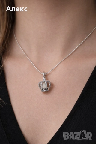 Сребърно колие със сребърна светеща Корона, снимка 2 - Колиета, медальони, синджири - 52828939