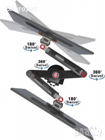 1бр/ Двоен мониторен държач за бюро NB Ergonomic H180 (17–27", до 9 кг на монитор), снимка 5 - Стойки, 3D очила, аксесоари - 52509807